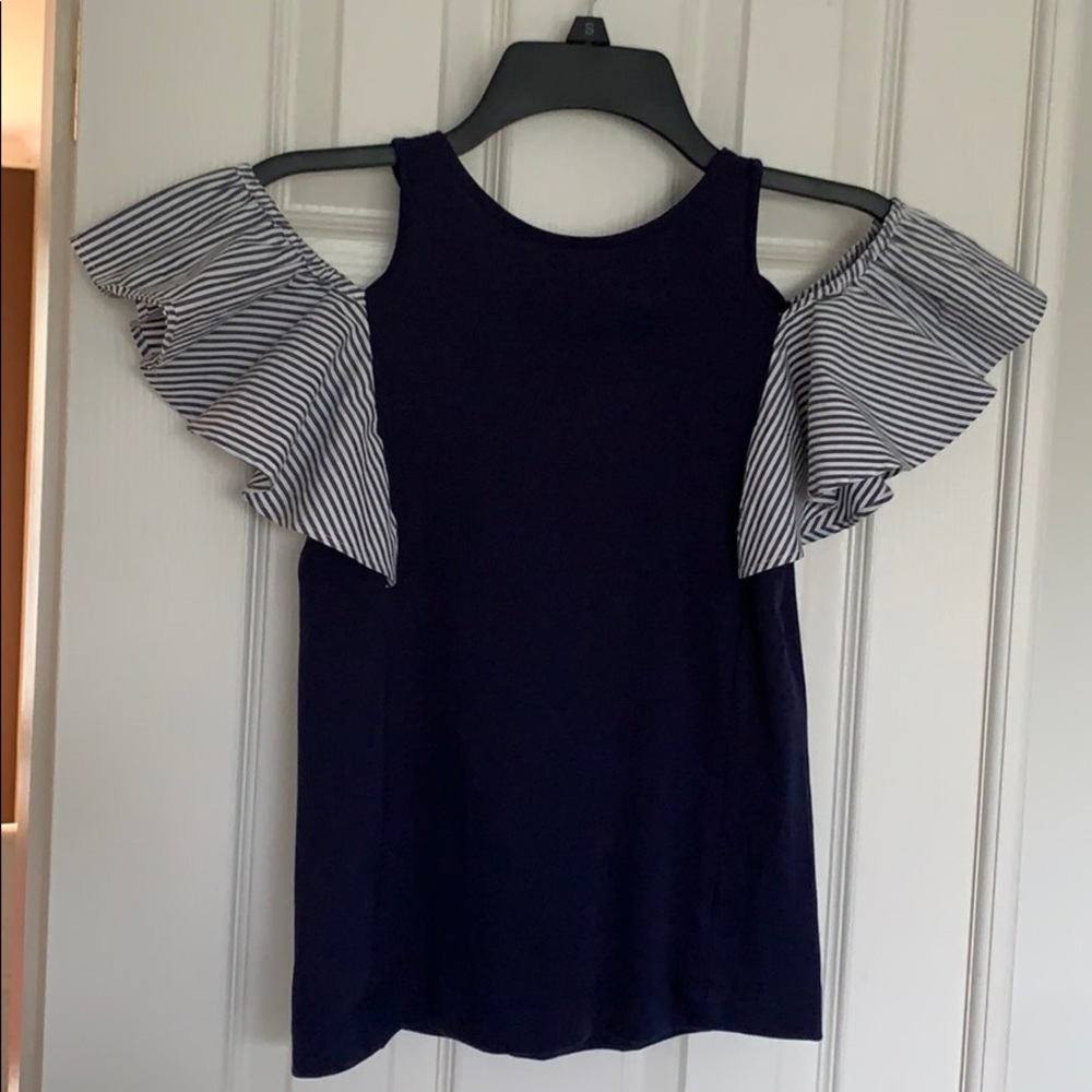 Scooter Brown Ruffled Cold Shoulder Top